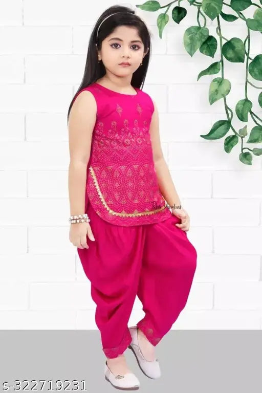 Trendy rayon churidar patiala set for girls, sleeveless, printed net - suitable for birthday, anniversary, wedding and festivals
