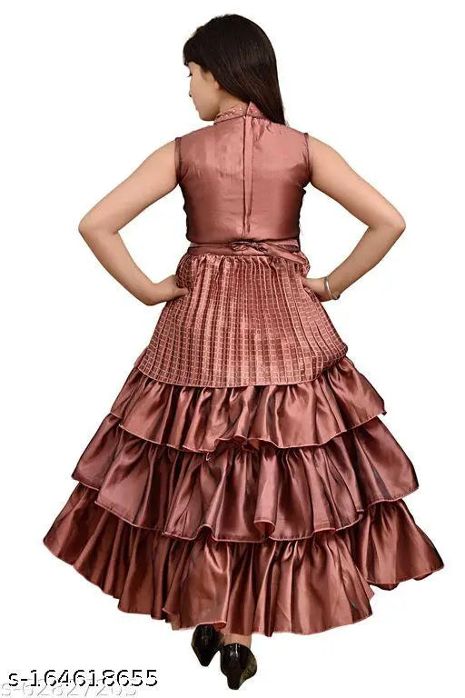 Pink silk blend sleeveless party gown for girls, 3-4 Years - 15-16 Years. Timeless and elegant solid pink dress with flowing skirt, intricate details, and comfortable fit for special occasions