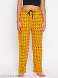 Women's ethnic printed lounge pants with yellow and white polka dots