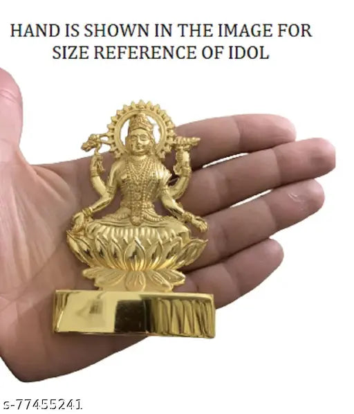 Gold plated showpiece decoration, depicting Hindu deity Maal Maa Laxmi, brass gold idol, 3.5 inches high