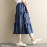 Codaisy blue denim skirt, casual western style frill hem for women