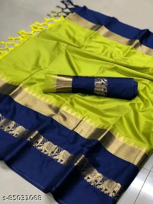 Soft silken Hathi elephant saree with separate blouse piece, solid pattern and free size, Indian design originating from India