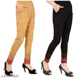 Cotton stretchable flower work golden black trouser combo, embroidered net design for women, India-made fashion apparel set