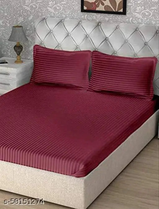 AKIN 220 TC Glace Cotton Satin Stripes/Lining 4 Plain Bedsheet for Double Bed with 8 Pillow Covers for Home-Hotels-Guest House(228X254 C.M,Blue White Grey Maroon)