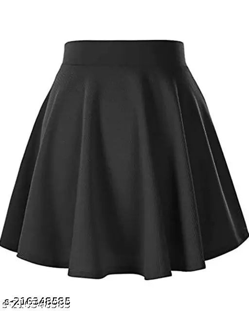 Womens black midi skirt with stretchy waistband, high waist