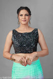 Bollywood style saree, sequined unstitched blouse with printed design