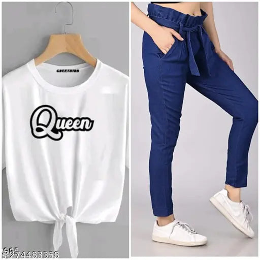 Blue denim jogger with cotton blend t-shirt combo pack2 - trendy, stylish, and unique fashion from India