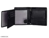 Black faux leather men's wallet, solid design with 2 compartments. MenBoys WL057 on free size tray