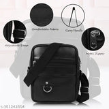 Bellira Men Stylish Massenger Bag - Black Leather with Adjustable Strap