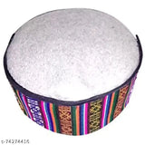 A dark round felt hat with a colorful striped pattern