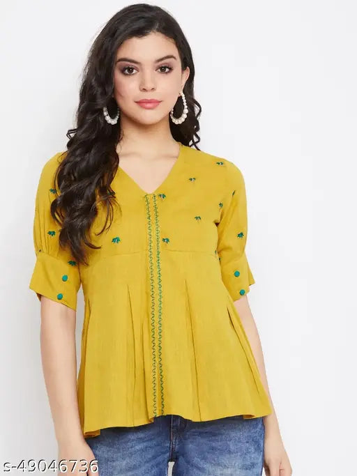 Mustard cotton casual top, lightweight and soft for office or weekend wear