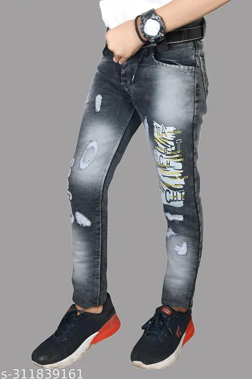 New fashion men's jean pants distressed wash slim fit