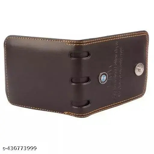 Brown faux leather BMW LOGO button wallet, 3 compartments, textured net pattern, lightweight men's accessory