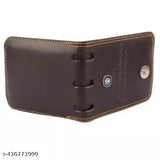 Brown faux leather BMW LOGO button wallet, 3 compartments, textured net pattern, lightweight men's accessory