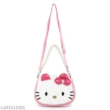Cartoon crossbody hand purse with Hello Kitty design, adjustable strap, two pockets, one keychain, and includes a hairband and sunglasses pack