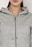 Grey/Black fleece casual zipper hoodie jacket for men or women, long sleeves and solid pattern