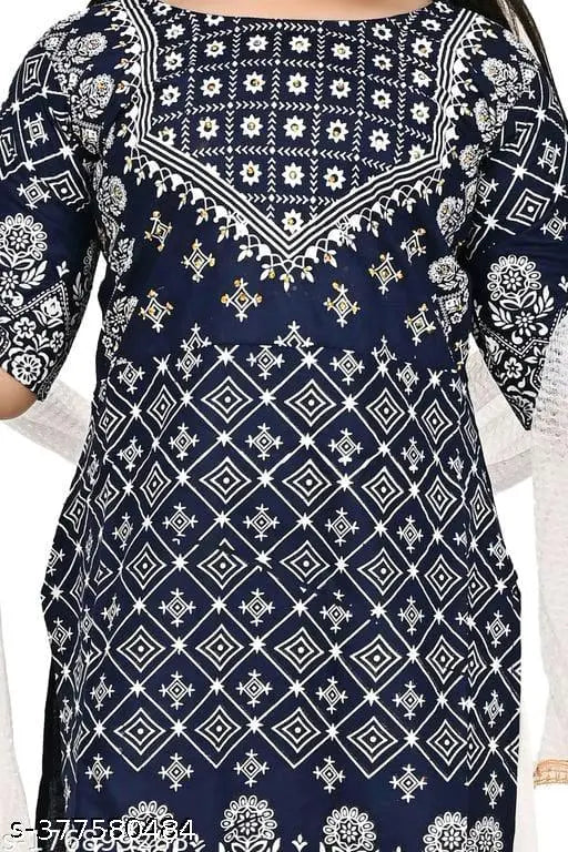 Girls Party Kurta Sahrara Sets, navy blue rayon rayon print set for girls events and occasions, three-quarter sleeve style statement by HAYAT LIFE