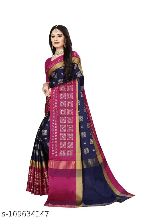 Soft cotton-silk solid saree with blouse piece, Art Silk border zari work, floral pallu. Indian women's party wear, latest design, 2020 collection. Free size (5.5m saree length, 0.8m blouse length)