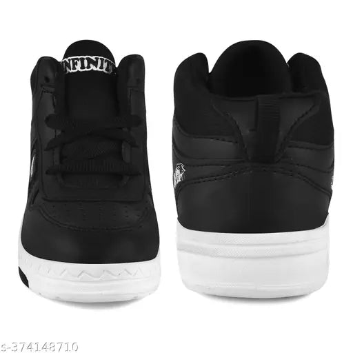 Black high-top sneaker with white sole and laces