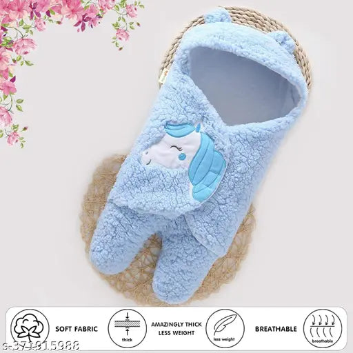 Fleece OYO BABY unicorn hooded blanket, soft & cozy 0-6 month baby item, Indian craftsmanship