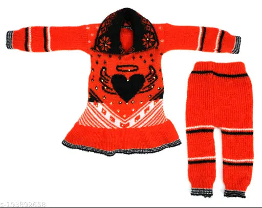 Wool sweater combo set for baby girls (1-2 years), heart fly printed, soft comfort, long sleeves