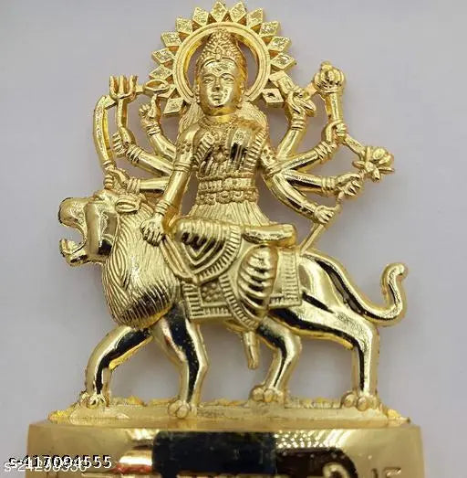Metal Idol of MATA Sherawali Maa Durga on Lion, metal god idol for blessings, health, wealth, height - 11cm long