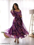 Georgette Anarkali Kurti with printed design and lace-edged dupatta - traditional Indian wear for women (size S-XXL)