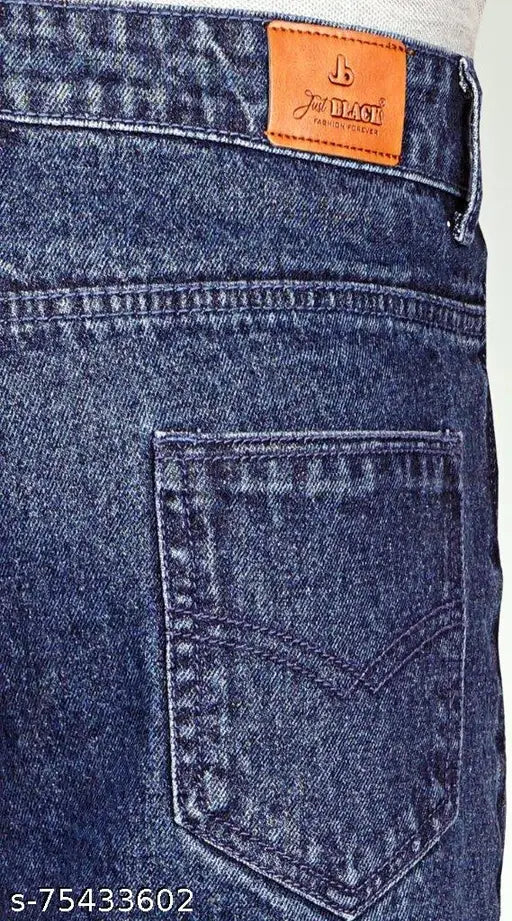 Just black mens straight dark blue jeans, cotton regular fit non-stretchable, men's sizes 32-48 on display