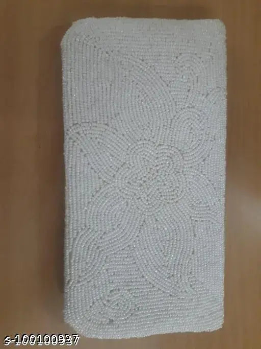 Beige lace embroidered clutch purse