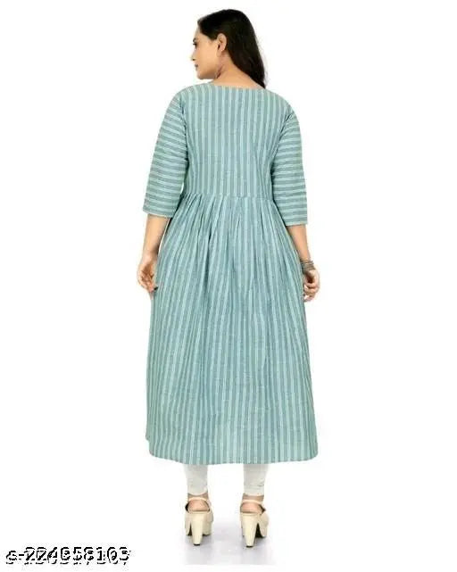 Striped three-quarter sleeve cotton kurti for women, single size options S to XXXL. Indian printed lining design for everyday wear and special occasions