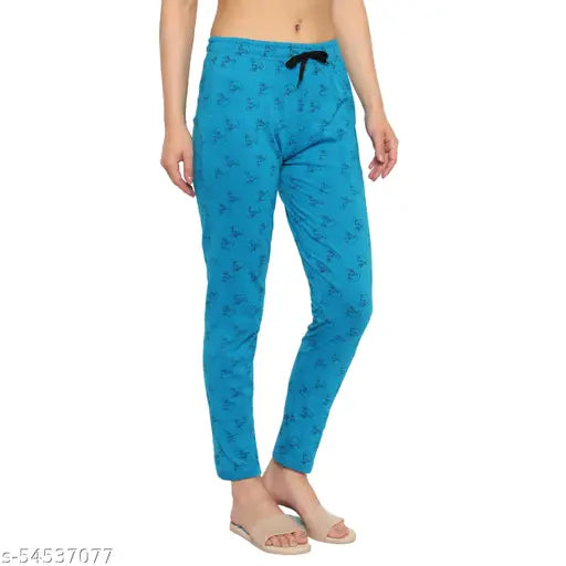 Blue cotton printed women's relaxed fit pajama track pants