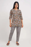 Women's beautiful floral printed rayon night suit with three-quarter sleeves, rayon bottom, and various sizes available for purchase