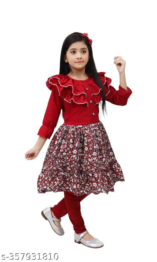 Kids girls crepe print kurta sets with matching leggings, vibrant and festive Indian dress for 6-10 year olds on display rack