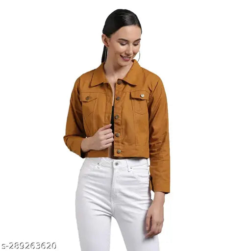 Cemal color denim women's jacket for both women and girls, long sleeve solid design. Perfect for casual or formal wear, machine washable