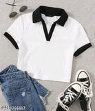 Solid cotton-blend TOPTUINC short sleeve top in solid color, size S (bust 28in, length 17in), made in India