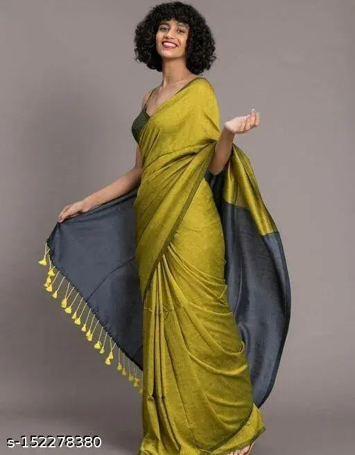 Solid Dola Silk saree in Cottonsilk fabric, free size from India