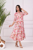Women's Grey Anarkali Kurti with floral embroidery, long sleeves