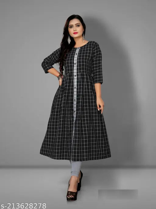 Trendy women's anarkali kurti with black and white checkered design