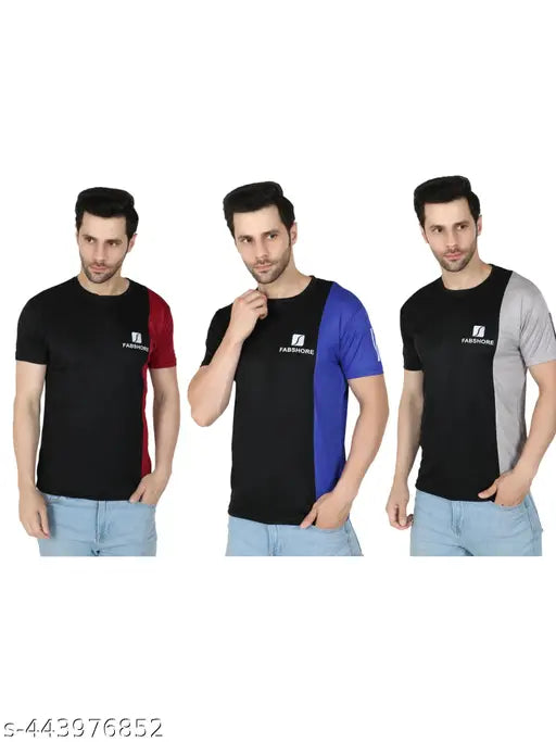 Solid color drifit polyester round neck t-shirts pack of 3 (India), perfect for daily wear, exercise, outings, and casual style