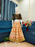 Striped satin lehenga choli for girls, animal print printed on net overlay, festival wear for kids aged 1-12 years