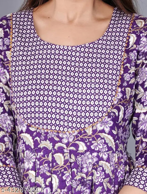 Rayon three-quarter sleeve printed Naira cut kurti for women/girls, vibrant combo on a model