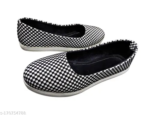 Black and white colorblocked Ballerina checks by Ballyfoots for women's bellies, comfortable footwear with contemporary design