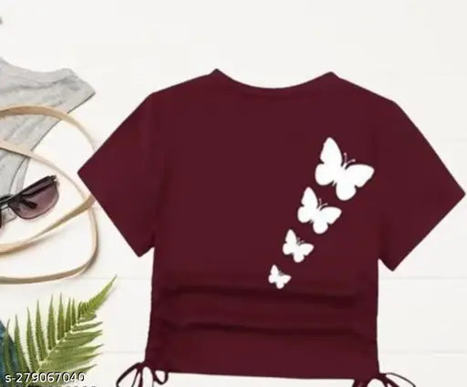 Women's cotton-blend printed top with short sleeves for office/casual wear, soft mill-dyed fabric