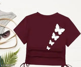 Women's cotton-blend printed top with short sleeves for office/casual wear, soft mill-dyed fabric