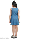Denim fit flare buttoned front sleeveless dress, 100% cotton for girls aged 3-15 years, affordable and comfortable for special occasions