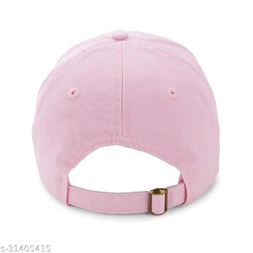 Pink cap with white letters, adjustable strap