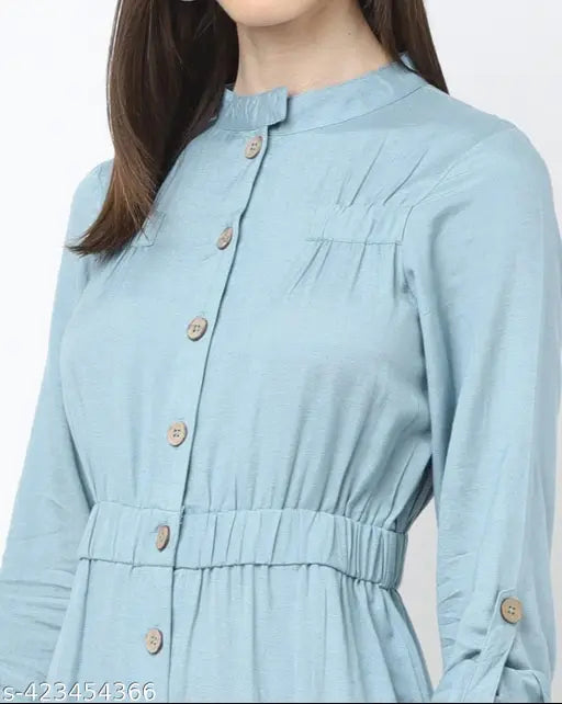Linen checked Sakura Jumpsuit with roll-up sleeves, elasticated waist, and long sleeves. Made in India