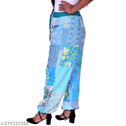 Hubrayon patchwork rayon women's lounge pants bohemian print