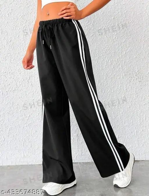 Women's black jogger pants with white stripe