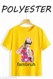 Yellow Pink Danish Zehen Pic printed net short sleeves polyester, India-made fashion for all sizes